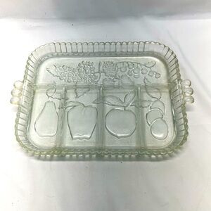 VINTAGE INDIANA GLASS EMBOSSED DIVIDED RELISH FRUIT SERVING‎ DISH PREOWNED